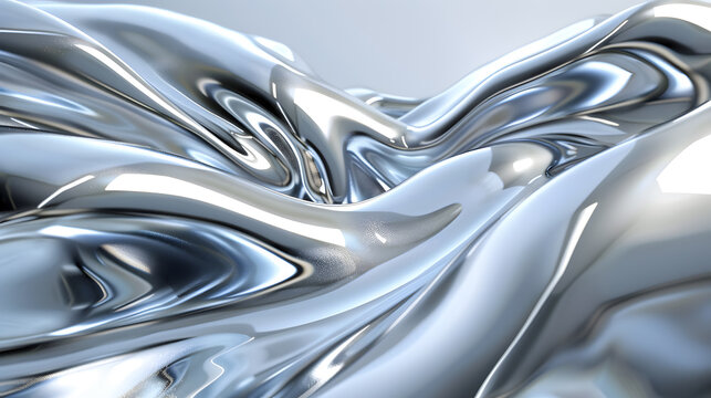 Abstract silver metallic liquid flow with iridescent highlights, generative ai