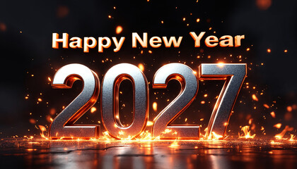 Festive 2025, 2024, 2026, 2027, 2028 sparklers glowing on a snowy surface with city lights in the background. Perfect for New Year celebrations.