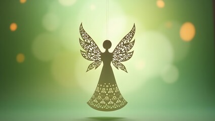 Ethereal paper angel decoration with intricate details, conveys peace and serenity, suitable for Christmas cards, religious events, or spiritual media