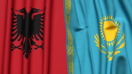 Flags of ALBANIA and KAZAKHSTAN  with realistic cloth texture
