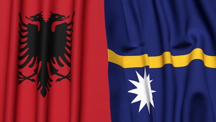Flags of ALBANIA and NAURU  with realistic cloth texture