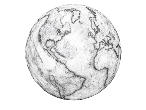 Isolated 3D Rendered Wireframe Earth Globe