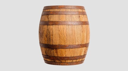 Fototapeta premium Aged Wooden Barrel With Rustic Texture And Metal Bands
