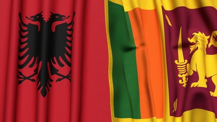 Flags of ALBANIA and SRI LANKA  with realistic cloth texture