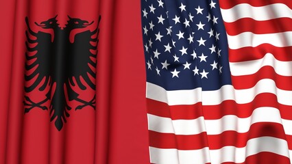 Flags of ALBANIA and USA  with realistic cloth texture