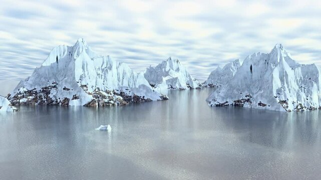 4K Looped Fly Over Antarctica iceberg Ice Mountains Footage for your projects.