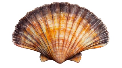 A stunning shell isolated on white. The beauty of sea creatures. A close-up of marine elegance. Discover the beauty of sea creatures.