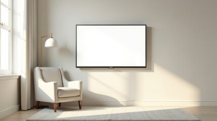 Modern Living Room Interior Design Featuring a Blank Screen Television and Comfortable Armchair