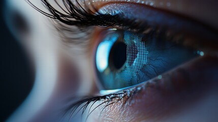 Eye Tracking Technology Close up of an eye with digital grid overlay, showcasing eye movement tracking.