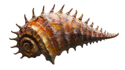 Fototapeta premium A stunning shell isolated on white. The beauty of sea creatures. A close-up of marine elegance. Discover the beauty of sea creatures.