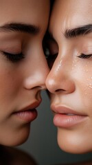 Obraz premium Close-Up of Two Women Sharing an Intimate Moment with Water Droplets on Skin