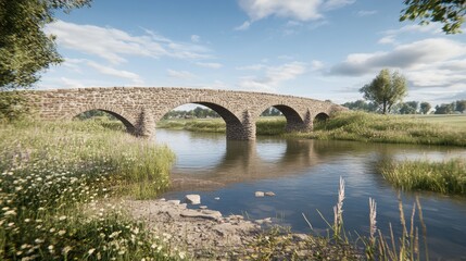 Fototapeta premium Stone Arch Bridge Spanning Serene River Valley