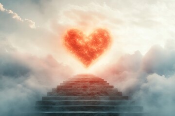 Obraz premium Heavenly Heart Staircase Spiritual Journey Image. Valentine day, love day.