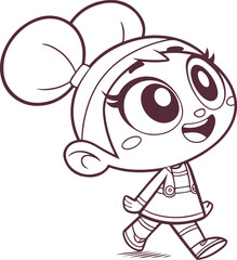 Naklejka premium Charming Cartoon Girl with Big Eyes in Whimsical Pose