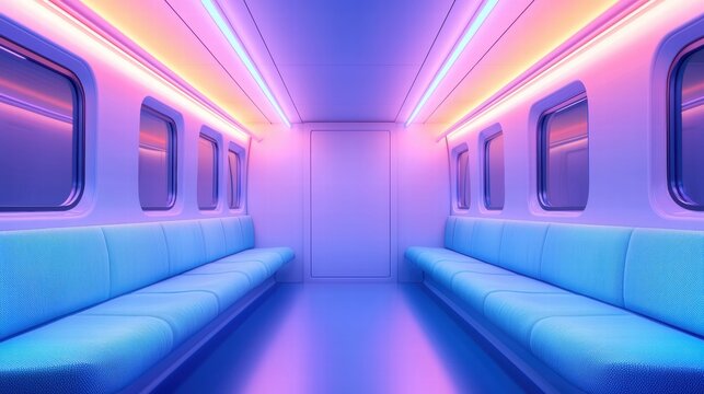 Hyperloop train travelling at high speed through a tunnel Interior view of a passenger cabin as the hyperloop travels at high speed.