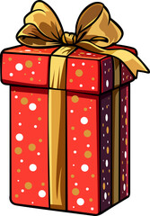 red colour gift box with modern golden and yellow ribbon stylish look hand drawn vector image with transparent background 