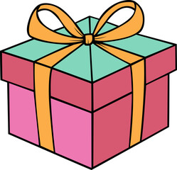 colourful modern gift box with glassy ribbon hand drawn vector image with transparent background 