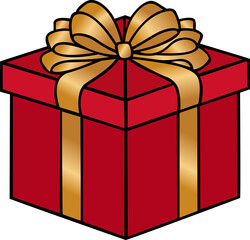 red colour gift box with modern golden and yellow ribbon stylish look hand drawn vector image with transparent background 