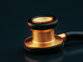 Macro shot of polished stethoscope diaphragm in professional clinical setting illuminating precision and detail