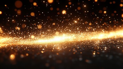 Golden glitter swirl, dark background, sparkle, design element