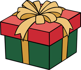green colour stylish gift box with modern look ribbon hand drawn vector image with transparent background  