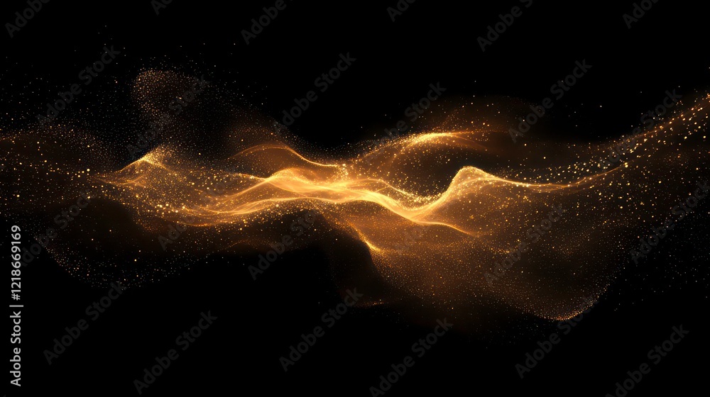 Wall mural flowing streams of glowing particles forming an abstract shape.