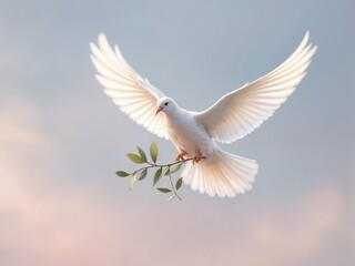 Obraz premium White dove in flight, peaceful and graceful moment