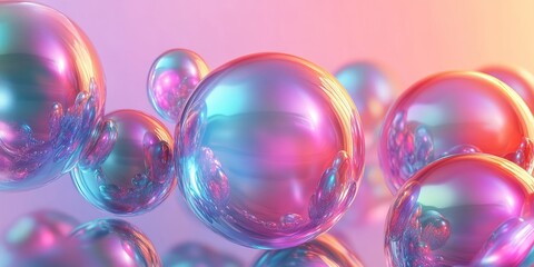 Abstract iridescent spheres, fluid design, 3d render, Generative AI