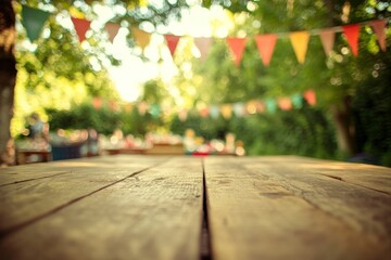 Rustic Wooden Table Summer Party Background Image