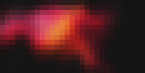Pixelated graphic design displaying textured red orange mosaic squares forming geometric digital pattern