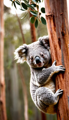 Naklejka premium A serene koala embraces its home in a tranquil forest
