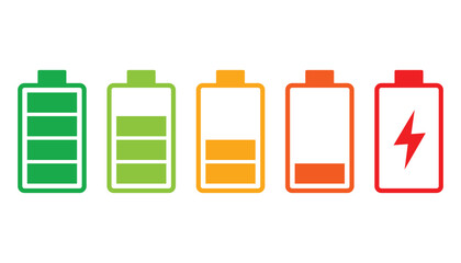 Battery charging icons set. Battery charging charge indicator icon. Vector illustration