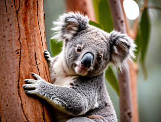 Naklejka premium A tranquil koala embraces its home among the eucalyptus trees