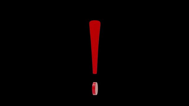 Animation of the rotation of the red exclamation mark on a transparent background. 4k motion graphics