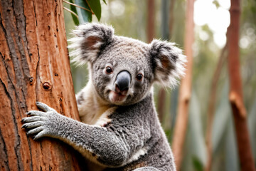 Obraz premium A serene koala embraces its eucalyptus home in a lush forest