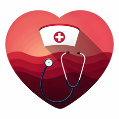 red gradient heart with nursing cap and stethoscope