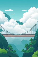 Fototapeta premium Bridge spanning valley with lush greenery and clouds in background, creating serene atmosphere