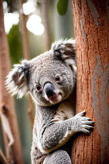  A koala embraces the eucalyptus tree