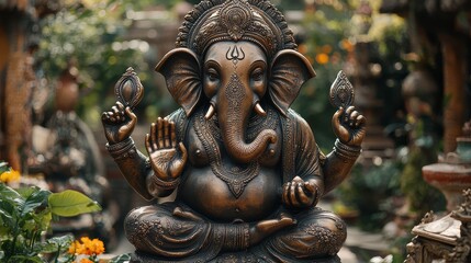 Fototapeta premium Bronze Ganesha Statue Hindu God Sculpture