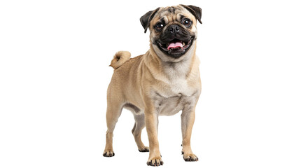 Obraz premium Full body realistic cute dog pug, standing. Sticker isolated on PNG transparent background