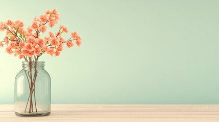 Fototapeta premium Pink flowers in glass vase on pastel background