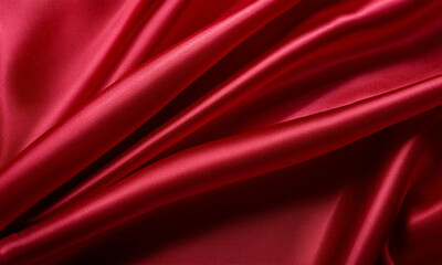 Obraz premium Romantic red silk fabric with rich folds and a luxurious shine, perfect for Valentine’s Day themes, love-inspired designs, or elegant backdrops. AI Generated.