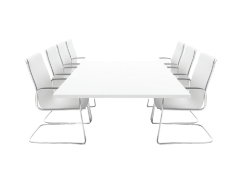 Isolated White Meeting Table with Chairs