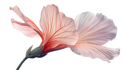 Pale hibiscus bloom on stem, dark background, beauty product potential