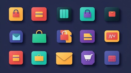 Ecommerce icon set digital design graphics modern aesthetic top-down view visual branding