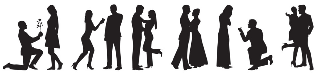 romantic couple silhouettes collection set. 