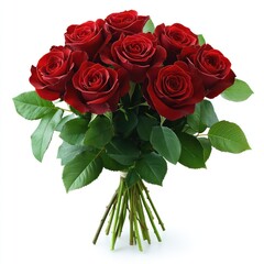 Obraz premium Red roses bouquet, romantic gift, white background, love (1)