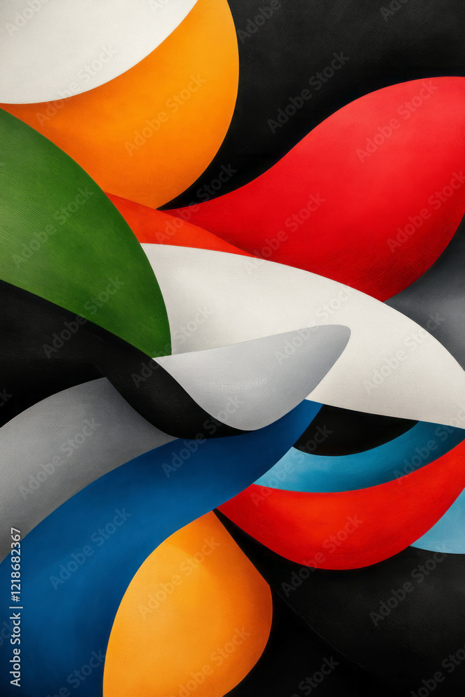 Aufkleber an asymmetrical abstract painting with bold colors and dynamic shapes,