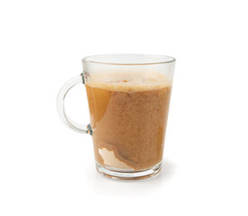 Maca powder drink isolated, dry Peruvian ginseng beverage, powder in water, ground ayak willku tea