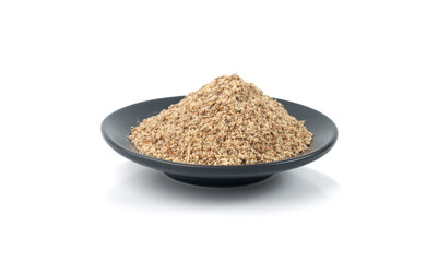 Milk thistle seeds powder, crushed silybum marianum grains pile, milled dry blessed milkthistle